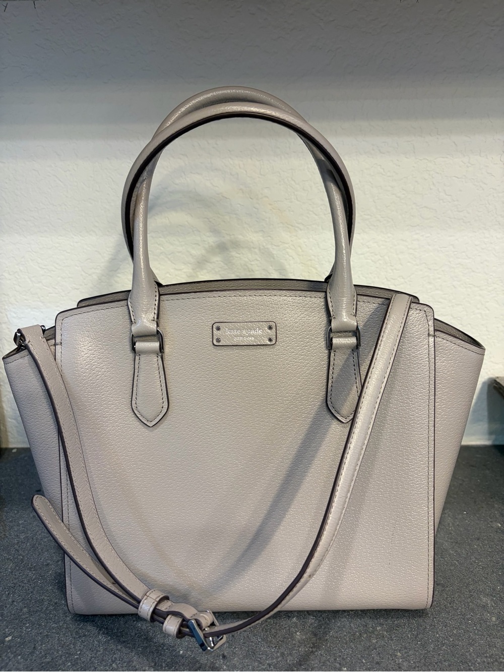 kate spade taupe pebbled leather satchel